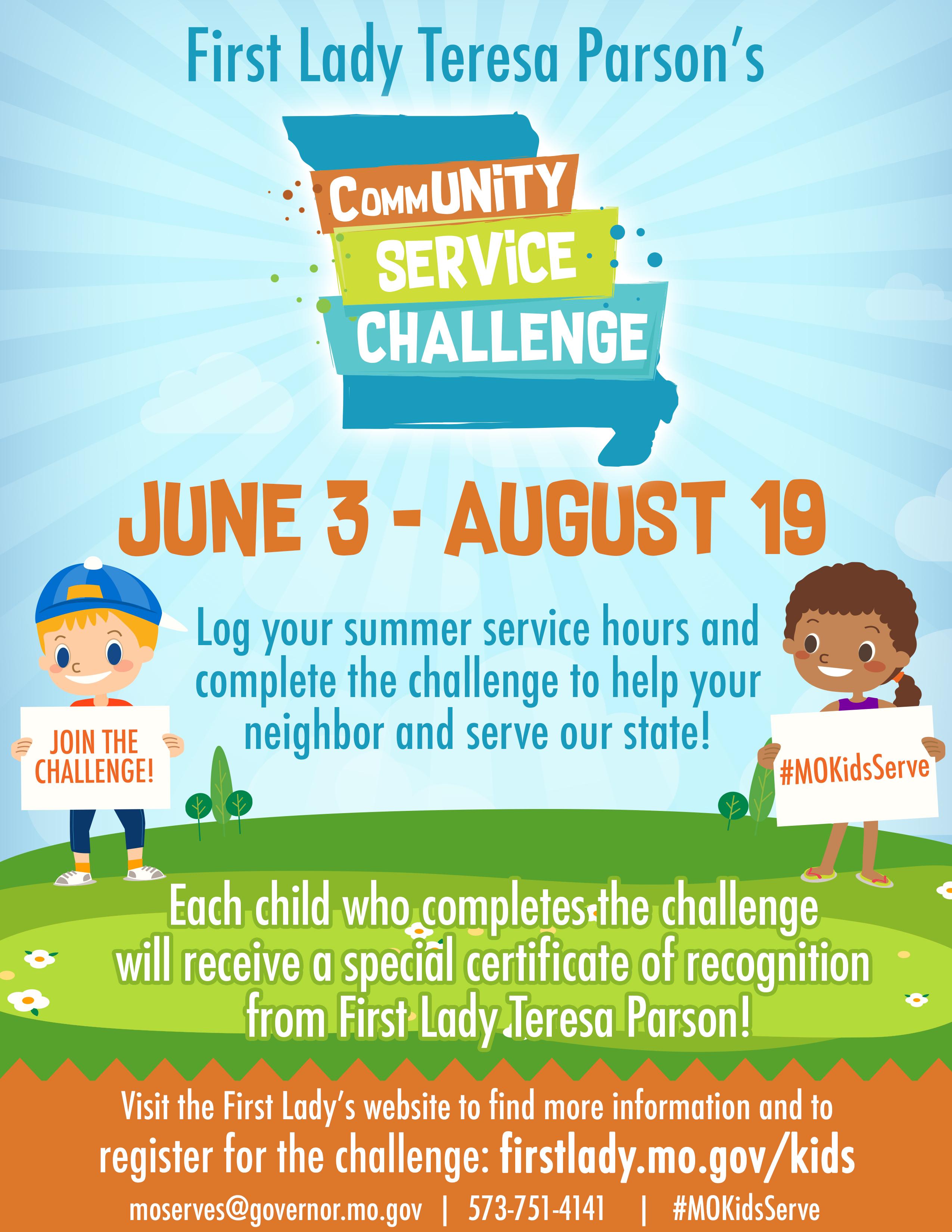 First Lady Teresa Parson's CommUNITY Service Challenge flyer